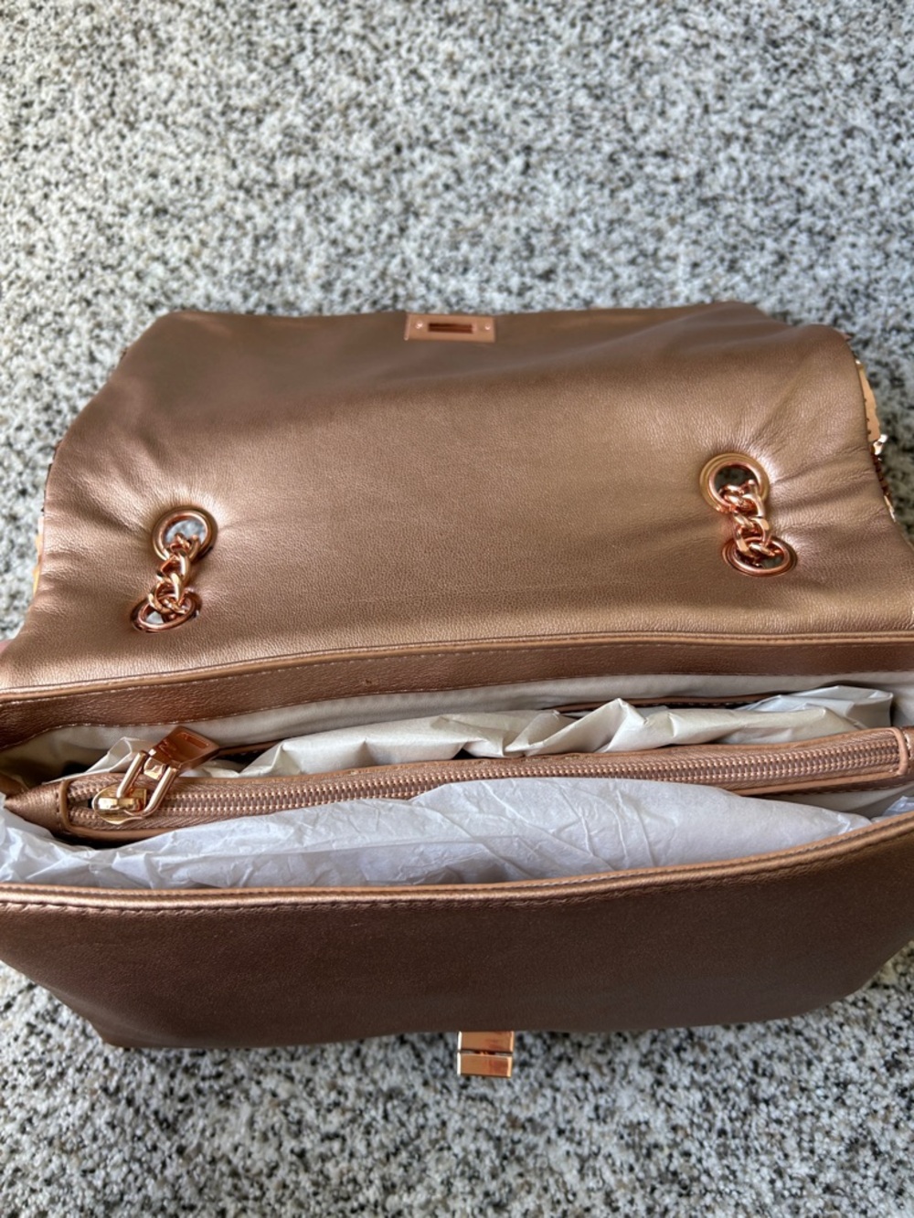 INC International Concepts Rose Gold Sequin Chain Shoulder Bag - Picture 7 of 9
